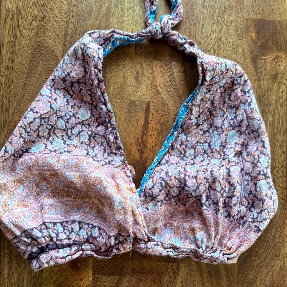 Floral Halter Bikini Top in Pink & Blue